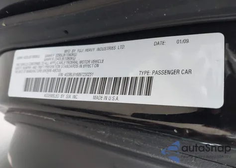 2009 Subaru Legacy 2.5I из США, поврежденный, VIN 4S3BL616897230251